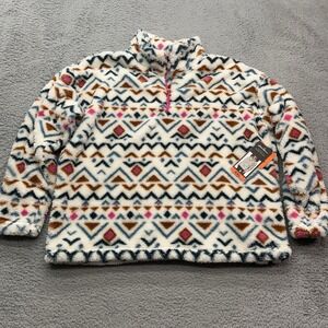 Eddie Bauer Plush Fleece 1/4 Zip Womens 2XL Vanilla Aztec Outdoor Gorpcore NEW